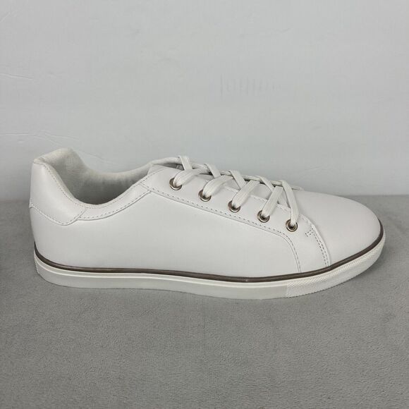 Evans Shoes - Evans Womens Lace Up Sneaker White Metal Strip Size‎ 11 Clean Girl Preppy Casual